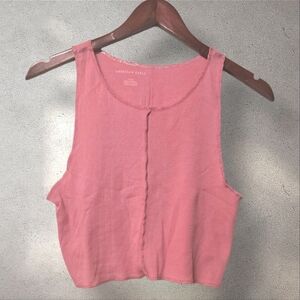 L - American Eagle Coral Pink Raw Hem Crop Tank Top